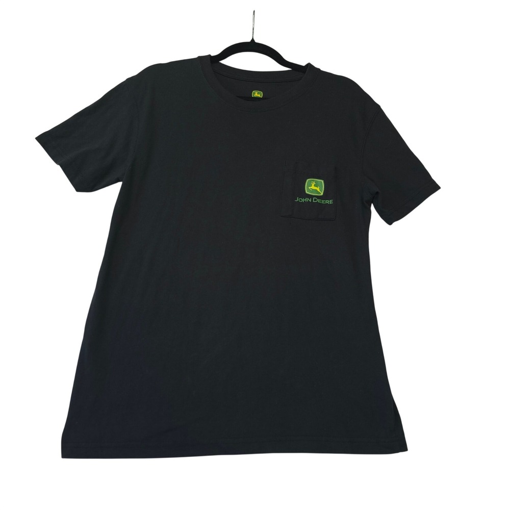 John Deere Mens Black Pocket T-Shirt Short Sleeve Logo Graphic Tee Size M Ranch